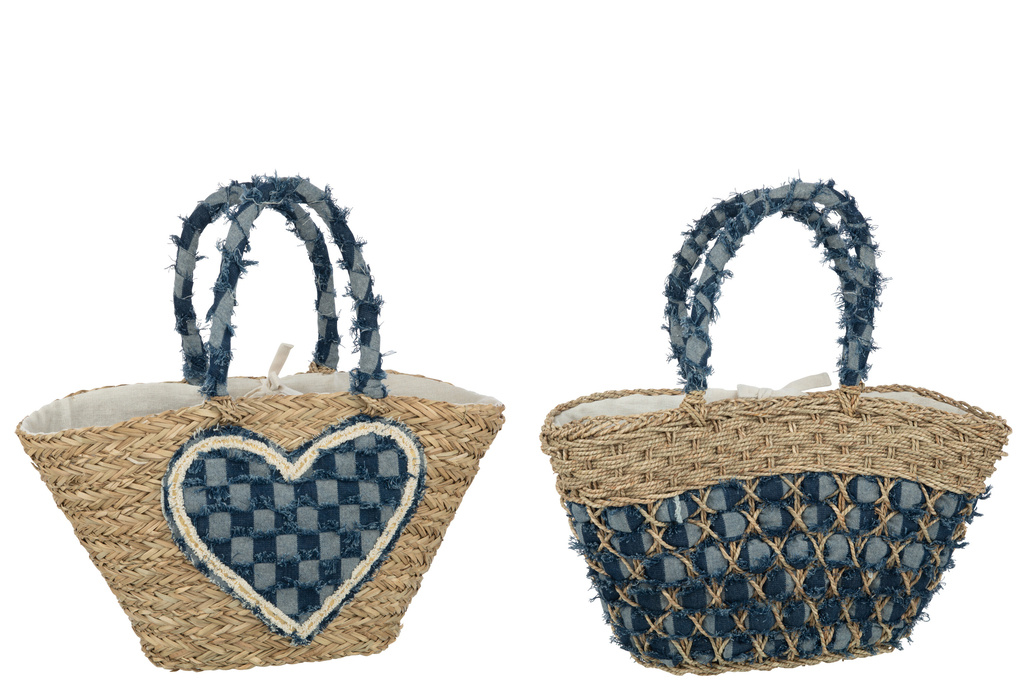 J-LINE STRANDTAS HART/PATROON – DENIM ZEEGRAS NATUUR/BLAUW (SET VAN 2)