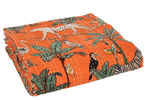J-LINE PLAID / STRANDMAT EXOTIC ANIMALS/PLANTS STITCHES COTTON ORANGE LARGE