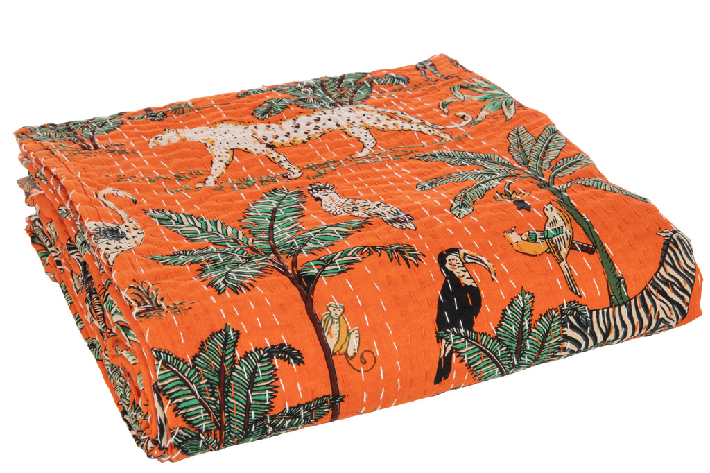 J-LINE PLAID / STRANDMAT EXOTIC ANIMALS/PLANTS STITCHES COTTON ORANGE LARGE