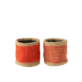 J-LINE RONDE MAND MET BAND JUTE NATUURLIJK/ORANJE MEDIUM - SET VAN 2