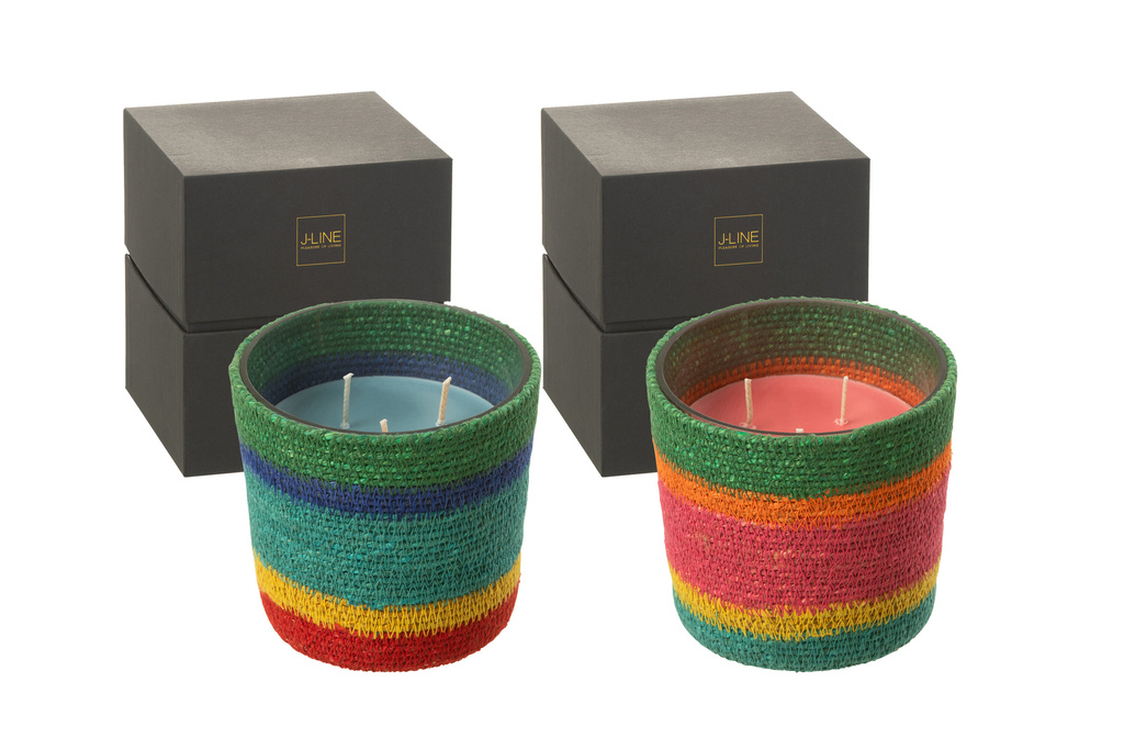 J-LINE GEURKAARS IN MANDJE ROZE WAX MIX KLEIN - 45 UUR BRANDTIJD (SET VAN 2)