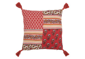 J-LINE KUSSEN BLOEMEN + KWASTJES – KATOEN – ROOD – 45 CM