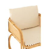 J-LINE ARM CHAIR + KUSSEN – RATTAN/TEXTIEL – NATURAL/WHITE – 67 CM