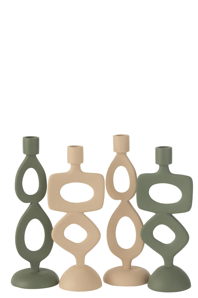 J-LINE CANDLE HOLDER RINGS ALUMINIUM BEIGE ASSORTMENT OF 2