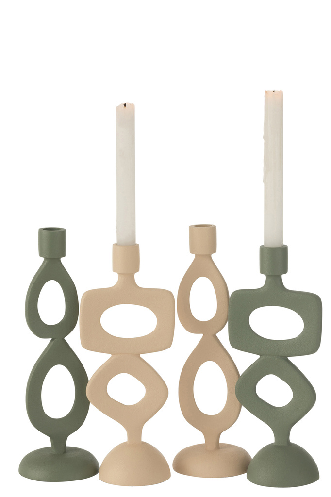 J-LINE CANDLE HOLDER RINGS ALUMINIUM BEIGE ASSORTMENT OF 2