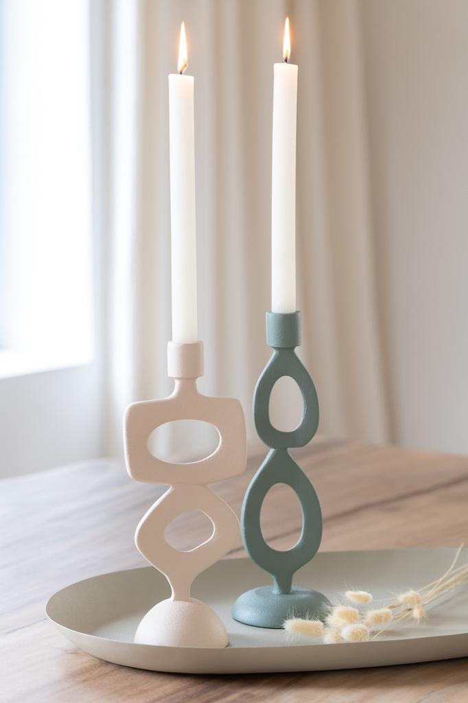 J-LINE CANDLE HOLDER RINGS ALUMINIUM BEIGE ASSORTMENT OF 2