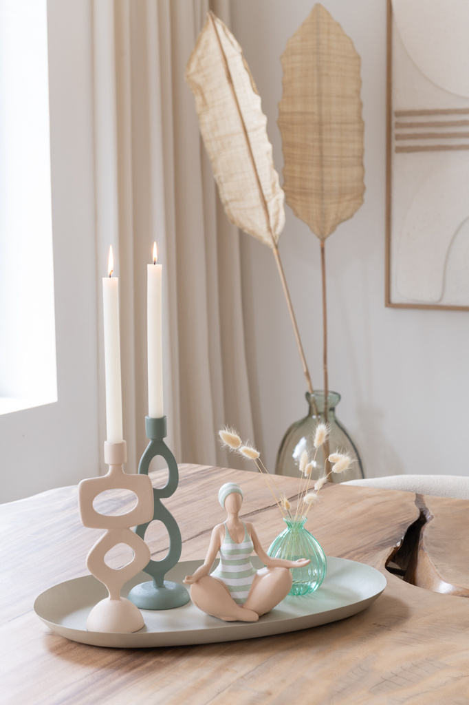 J-LINE CANDLE HOLDER RINGS ALUMINIUM BEIGE ASSORTMENT OF 2