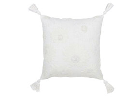 J-LINE KUSSEN BLOEMEN + KWASTJES – KATOEN – WIT – 45 CM