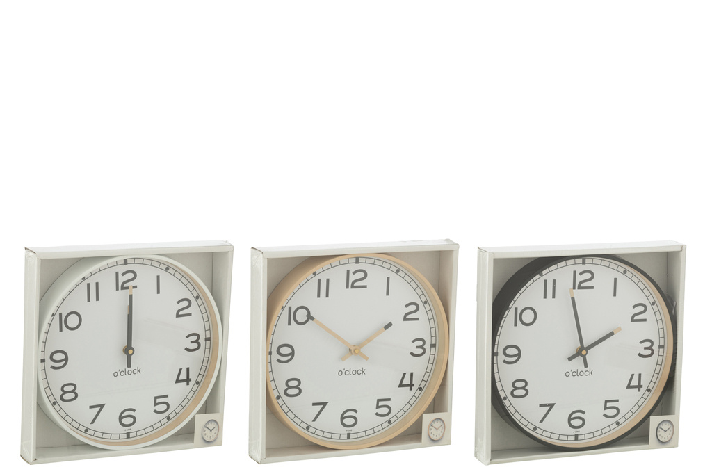 J-LINE WANDKLOK ROND PLASTIC BEIGE/WIT/ZWART LARGE (SET VAN 3)