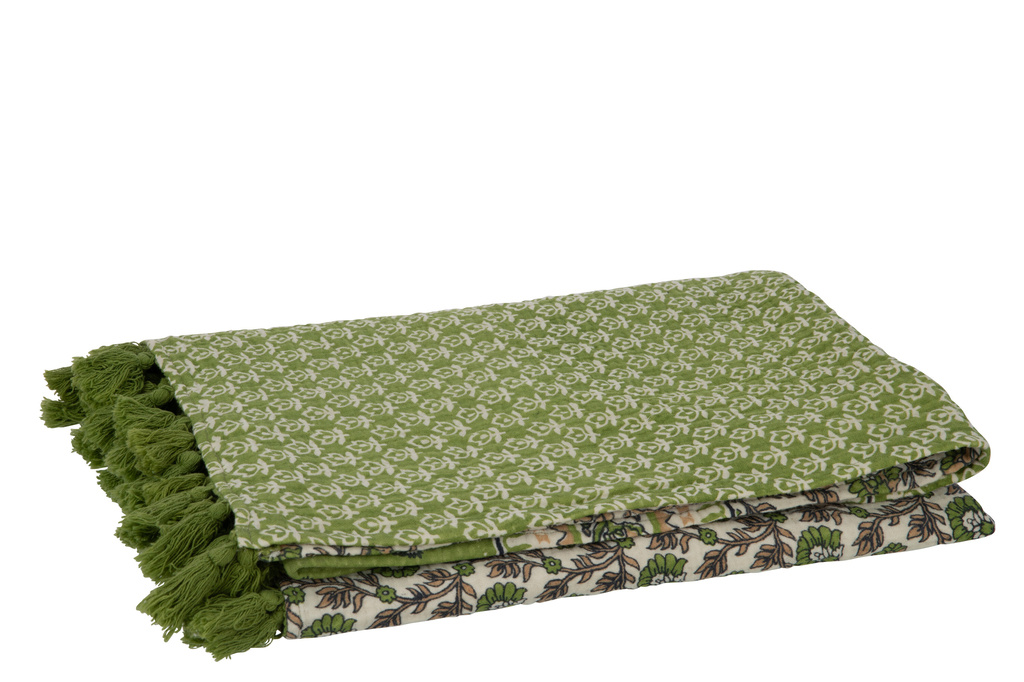 J-LINE PLAID / STRANDMAT BLOEMEN KATOEN GROEN