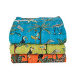 J-LINE PLAID/BEACH MAT EXOTIC ANIMALS/PLANTS STITCHES – KATOEN BLAUW LARGE