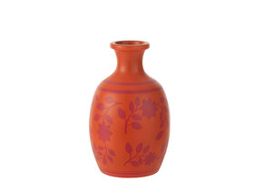 J-LINE VASE LEAVES/FLOWERS+LINES TERRACOTTA ORANGE/PINK