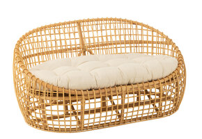 J-LINE 2-PERSOONS SOFA LISE + KUSSEN – ROTAN/TEXTIEL – NATURAL/WHITE – 137 CM