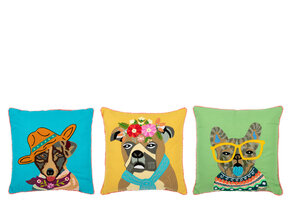 J-LINE KUSSEN HOND – KATOEN/POLYESTER – MIX – SET VAN 3 – 45 CM