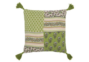 J-LINE KUSSEN BLOEMEN + KWASTJES – KATOEN – GROEN – 45 CM