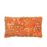 J-LINE KUSSEN RECHTHOEKIG MET BLOEMEN & POMPONS – VELVET – ORANJE – 65 CM