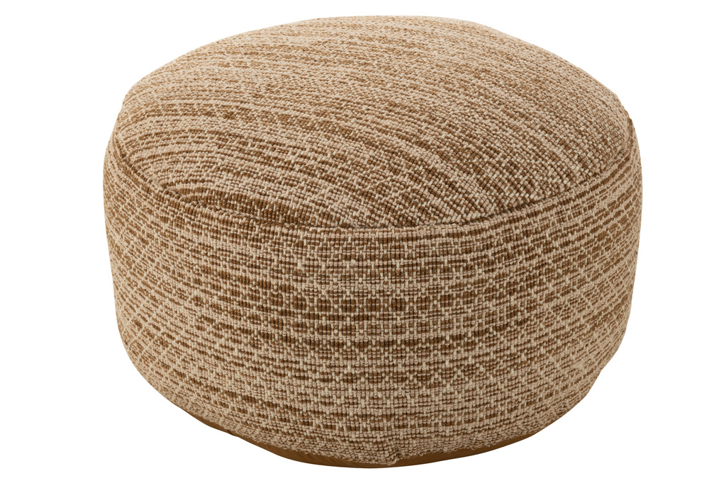 J-LINE POEF ROND VIERKANTEN OUTDOOR POLYESTER BRUIN/WIT