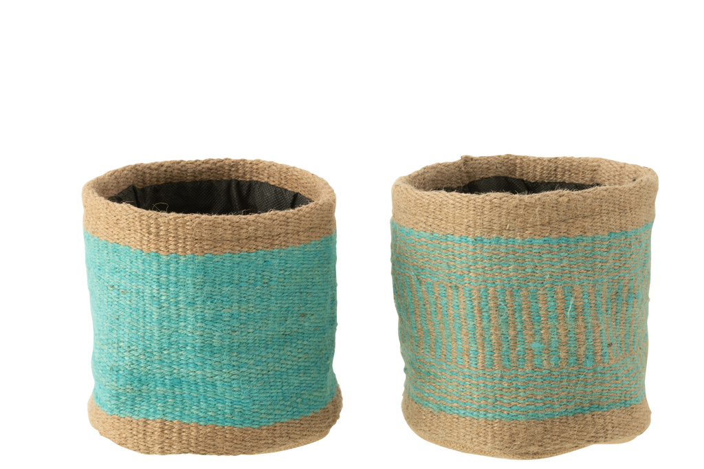 J-LINE SET VAN 2 RONDE MANDEN + BAND – JUTE NATUUR/AZUUR LARGE