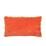 J-LINE KUSSEN RECHTHOEKIG MET BLOEMEN & POMPONS – VELVET – ORANJE – 65 CM