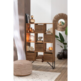 J-LINE POEF ROND VIERKANTEN OUTDOOR POLYESTER BRUIN/WIT