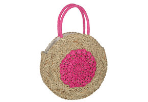 J-LINE STRANDTAS ROND BLOEM – ZEEGRAS NATUUR/FUCHSIA