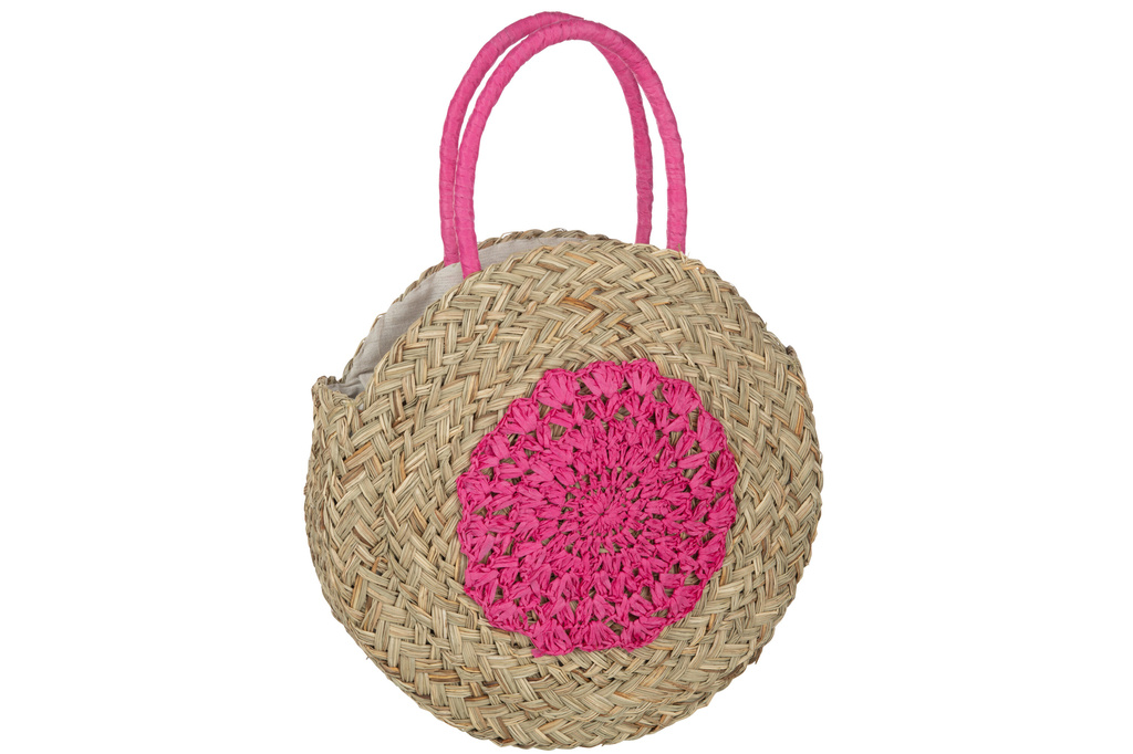 J-LINE STRANDTAS ROND BLOEM – ZEEGRAS NATUUR/FUCHSIA