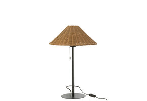 J-LINE TAFELLAMP METAAL/ROTAN ZWART/NATUREL