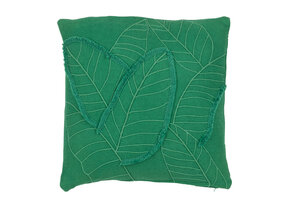 J-LINE KUSSEN LEAVES KATOEN DONKERGROEN