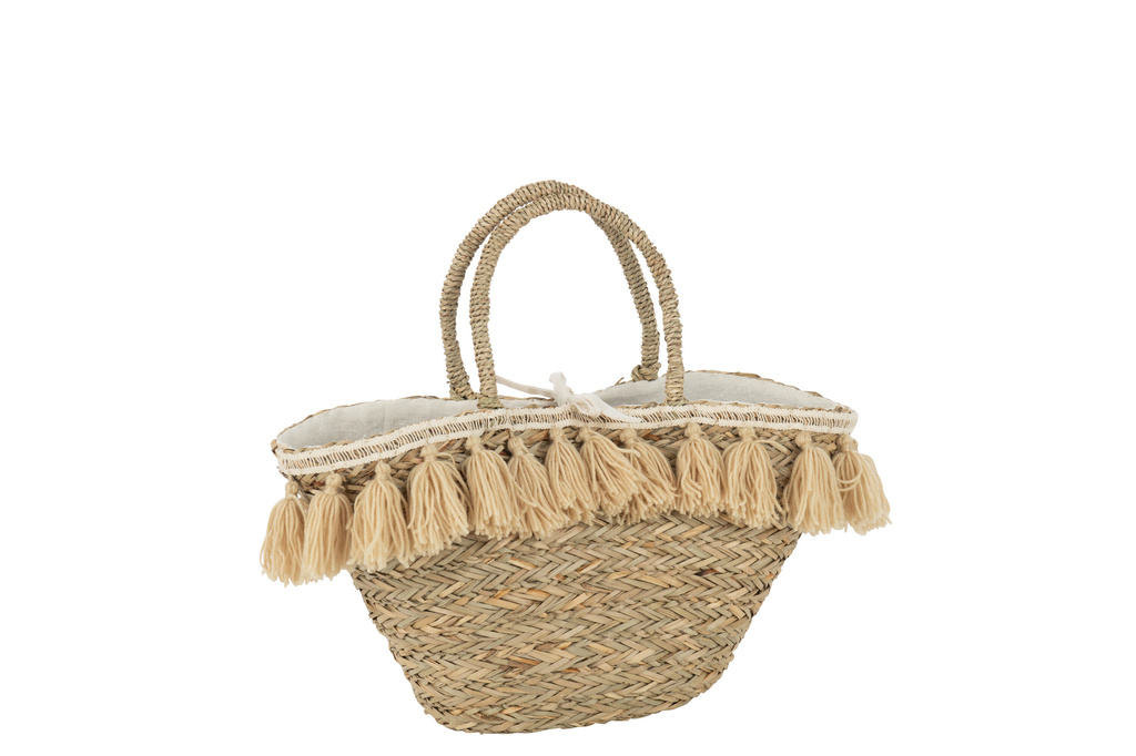 J-LINE STRANDTAS MET KWASTJES – JUTE/TEXTIEL NATUUR/BEIGE