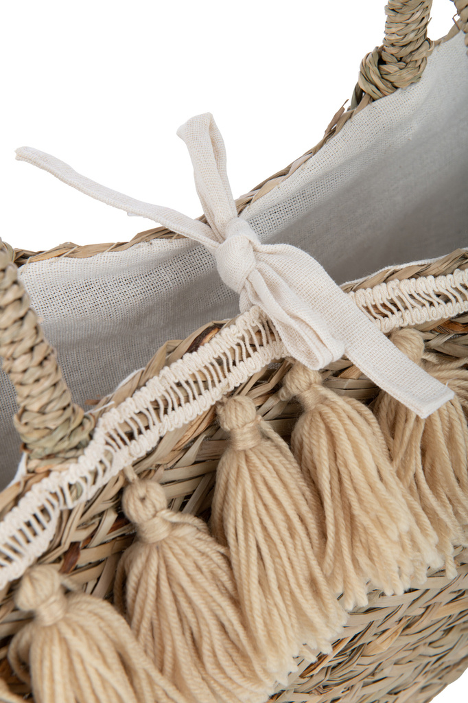 J-LINE STRANDTAS MET KWASTJES – JUTE/TEXTIEL NATUUR/BEIGE