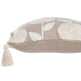 J-LINE KUSSEN FLOWERS/LEAVES – KATOEN – TAUPE/BEIGE – 45 CM