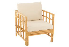 J-LINE ARM CHAIR ELISE + KUSSEN – RATTAN/TEXTIEL – NATURAL/WHITE – 73 CM