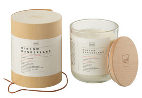 J-LINE SCENTED CANDLE ROUND WINDOW – WANDERLAND WAX TRANSPARENT (LARGE, 66 UUR BRANDTIJD)