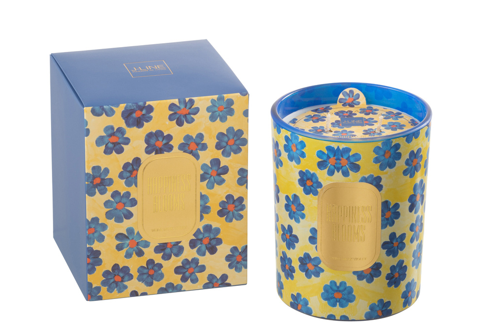 J-LINE GEURKAARS FLOWERS – BLAUW/GEEL (LARGE, 70 UUR BRANDTIJD)