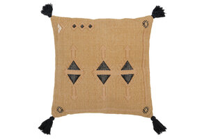 J-LINE KUSSEN DRIEHOEKEN + KWASTEN KATOEN NATUREL/ZWART