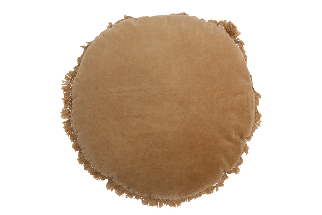 J-LINE KUSSEN ROND FLUWEEL – KATOEN/LINNEN – BEIGE/OKER – 50 CM