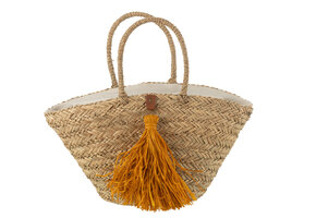 J-LINE STRANDTAS MET KWASTJES – ZEEGRAS/RAFFIA NATUUR/OCHER
