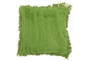J-LINE KUSSEN TUFTED CURVES + FRANJES – WOL/KATOEN – GROEN – 45 CM