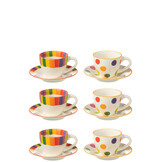 J-LINE BOX OF 3 CUP+SAUCER POLKA DOT STRIPE PORCELAIN MIX ASSORTMENT OF 2