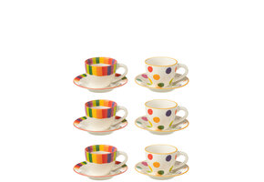 J-LINE BOX OF 3 CUP+SAUCER POLKA DOT STRIPE PORCELAIN MIX ASSORTMENT OF 2