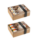 J-LINE BOX OF 3 CUP+SAUCER POLKA DOT STRIPE PORCELAIN MIX ASSORTMENT OF 2
