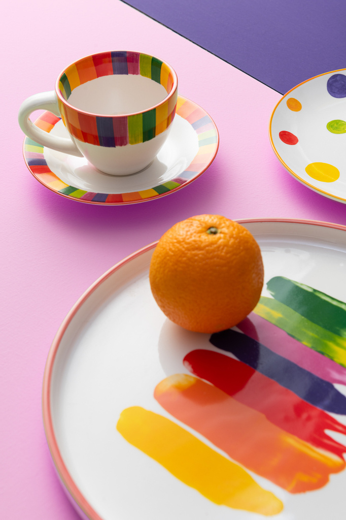 J-LINE BOX OF 3 CUP+SAUCER POLKA DOT STRIPE PORCELAIN MIX ASSORTMENT OF 2