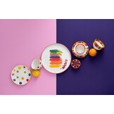 J-LINE BOX OF 3 CUP+SAUCER POLKA DOT STRIPE PORCELAIN MIX ASSORTMENT OF 2