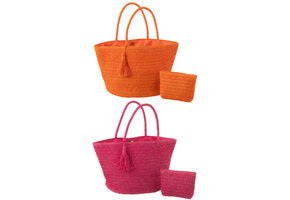 J-LINE STRANDTAS + ETUI – PAPIER ROZE/ORANJE (SET VAN 2)