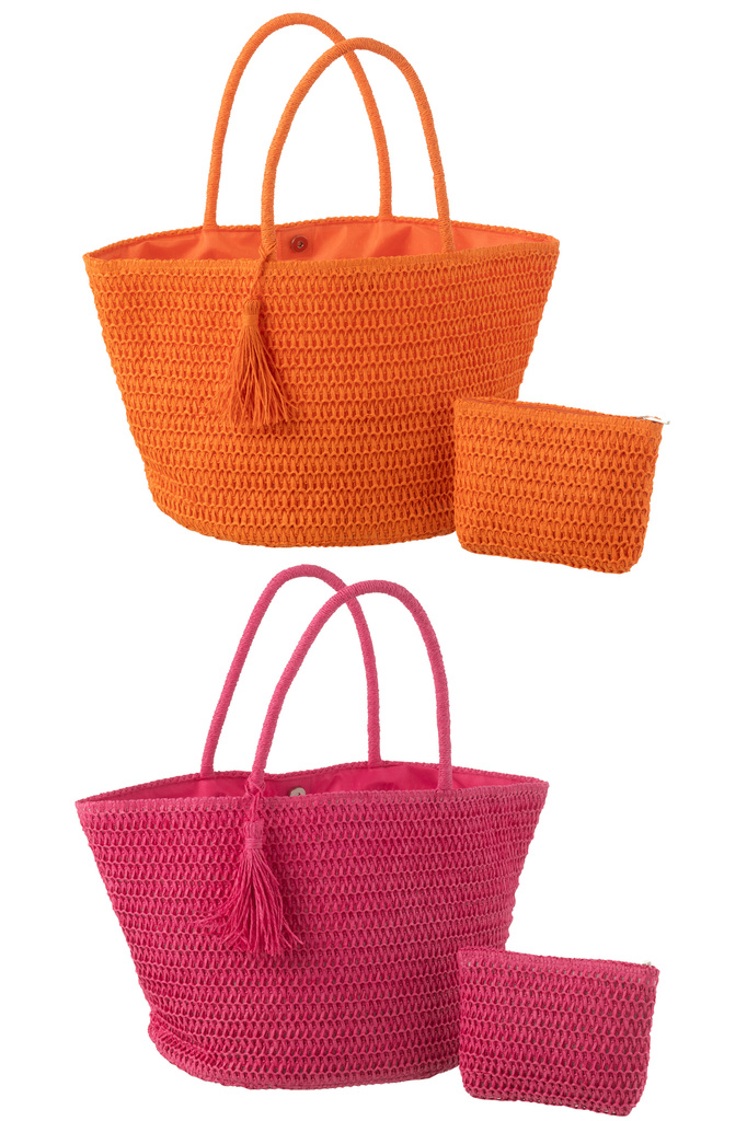 J-LINE STRANDTAS + ETUI – PAPIER ROZE/ORANJE (SET VAN 2)