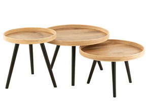 J-LINE SET VAN 3 RONDE SALONTAFELS MANGOHOUT NATUREL