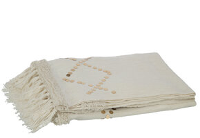 J-LINE PLAID DIAMONDS+FRINGES – KATOEN/SEQUIN WIT/GOUD