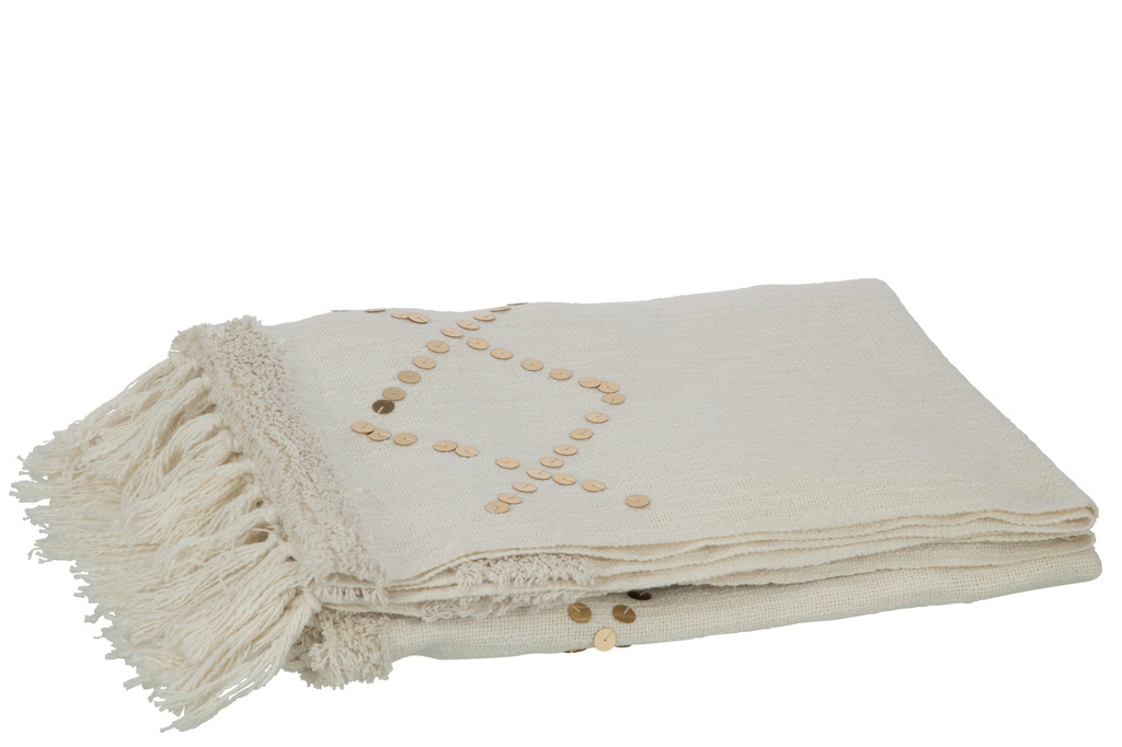 J-LINE PLAID DIAMONDS+FRINGES – KATOEN/SEQUIN WIT/GOUD