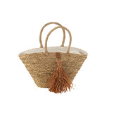 J-LINE STRANDTAS MET KWASTJES – ZEEGRAS/RAFFIA NATUUR/BRUIN