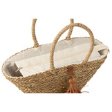 J-LINE STRANDTAS MET KWASTJES – ZEEGRAS/RAFFIA NATUUR/BRUIN